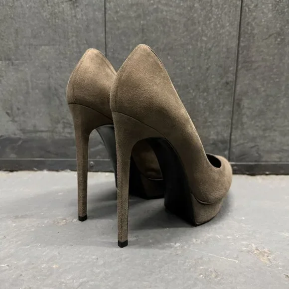 SAINT LAURENT PARIS dark gray suede leather platform stiletto heel shoes - Picture 4 of 9